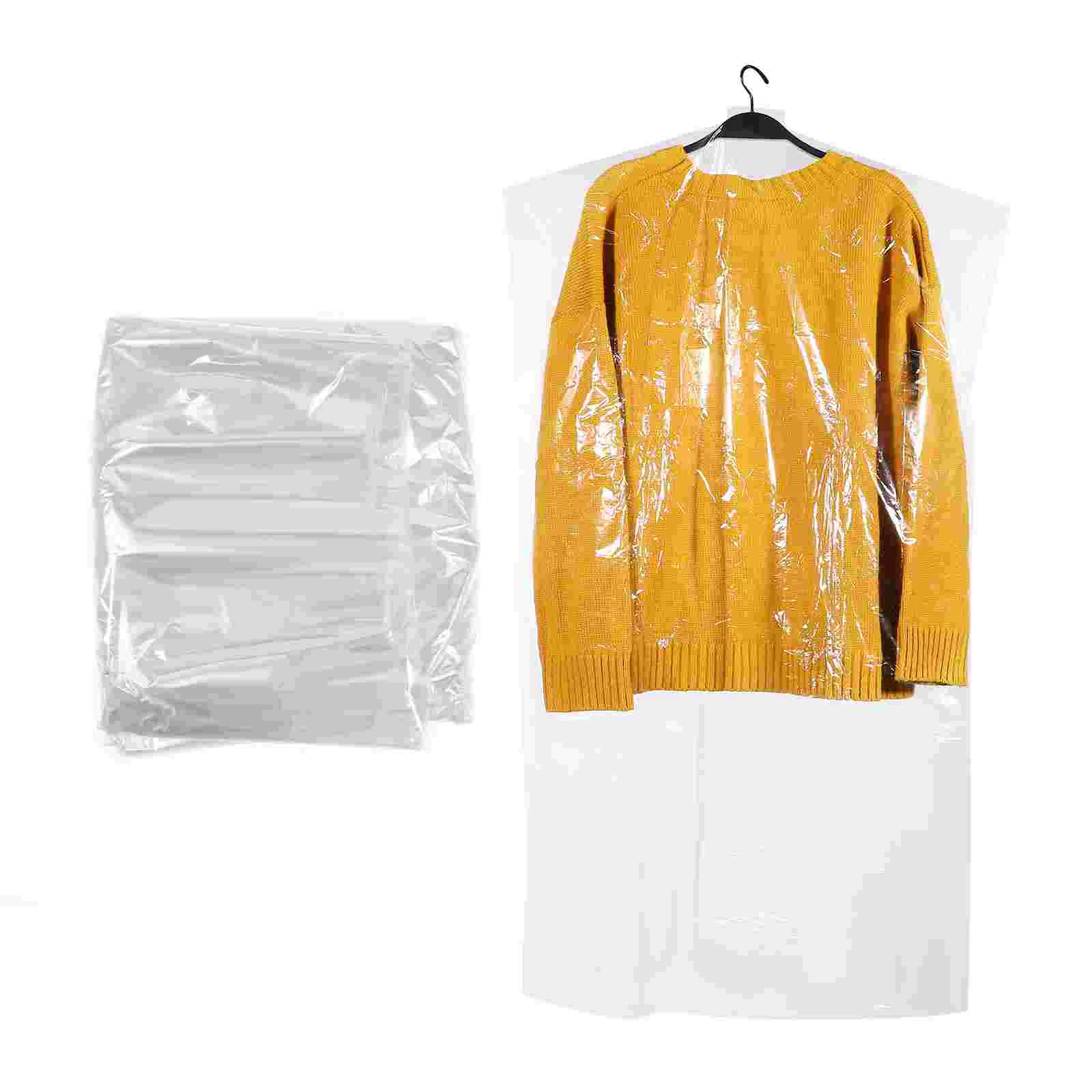 50 Pack Dry Cleaning Garment Covers Hanging Suit Dust Cover Overcoat Storage Bag Wardrobe Clothing Covers PE Material Clear Home