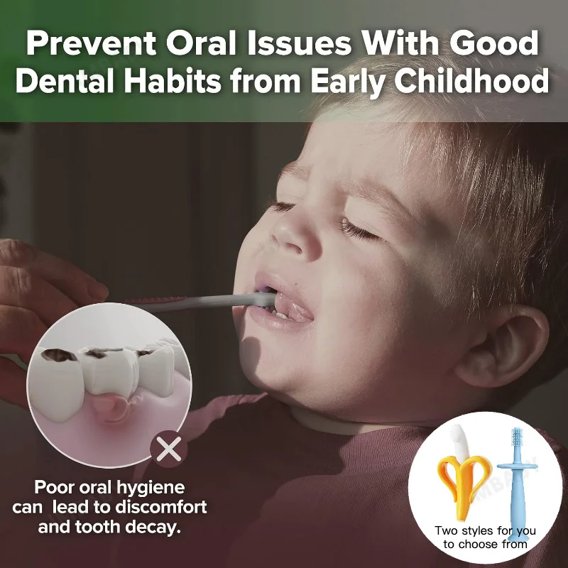360° Rotating Food Grade Silicone Baby Toothbrush, Anti-Choke Toddler Teething Training with Suction Base for Infant Oral Care