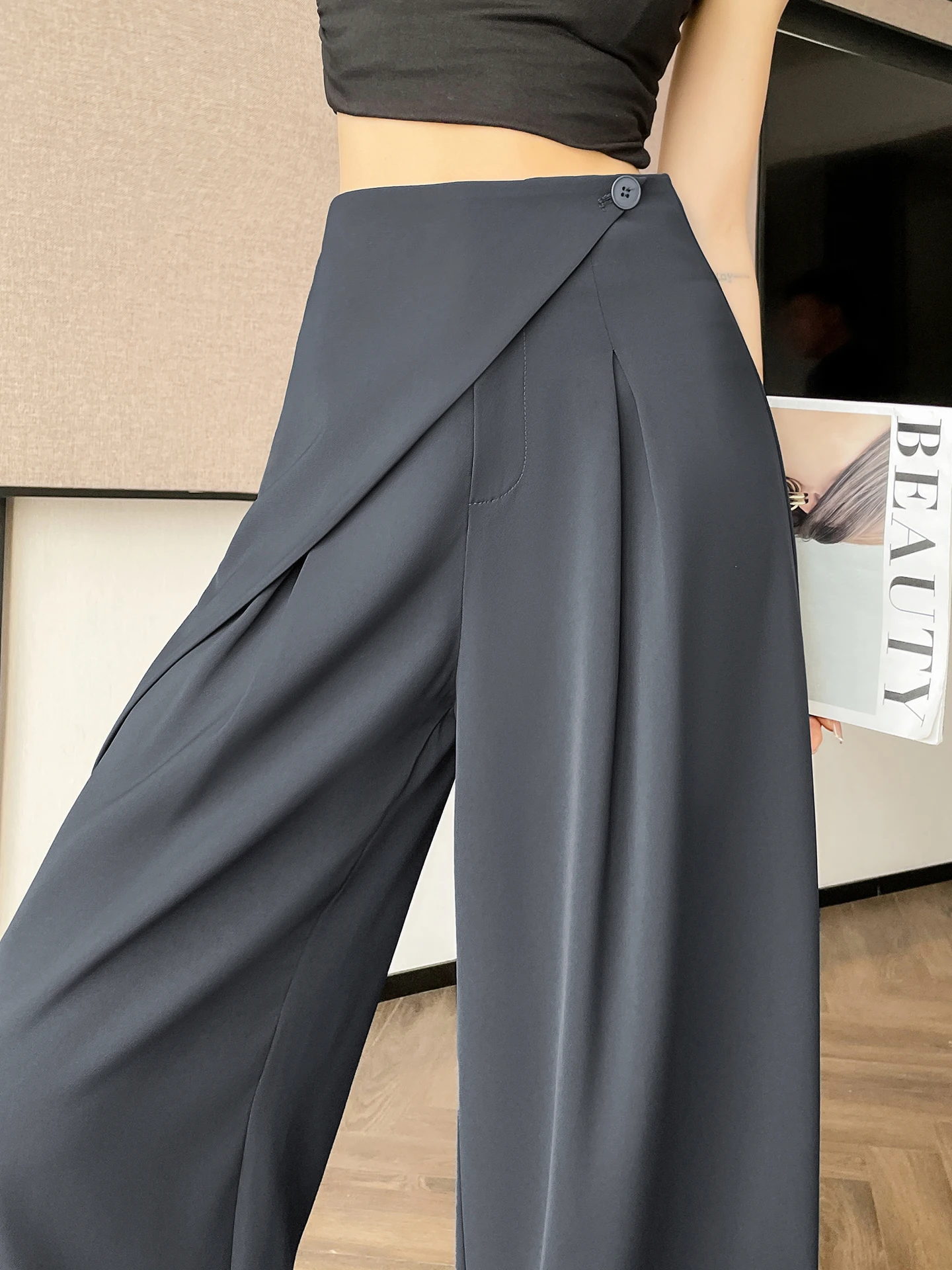 

Женские летние брюки с высокой талией, широкими штанинами, свободного кроя, прямые, в пол, для высоких женщин