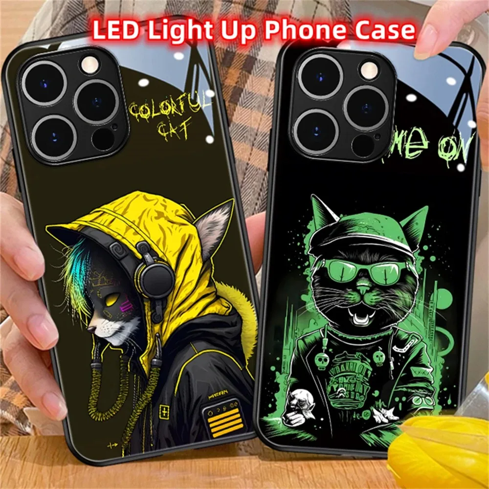 

Fashion Popular Cat LED Calling Light Flash Phone Case For iPhone 15 14 13 12 11 Pro Max X XR XS Smart Luminous Cover