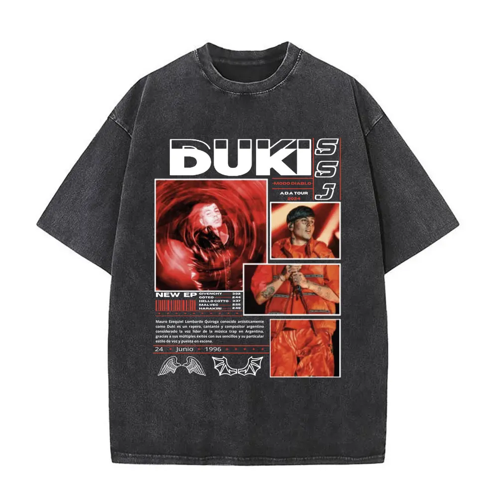 

Washed Vintage Streetwear Rapper Duki ADA Tour 2024 T-shirt Antes De Ameri Pattern T-shirt Men Women Hip Hop Round Neck T Shirts