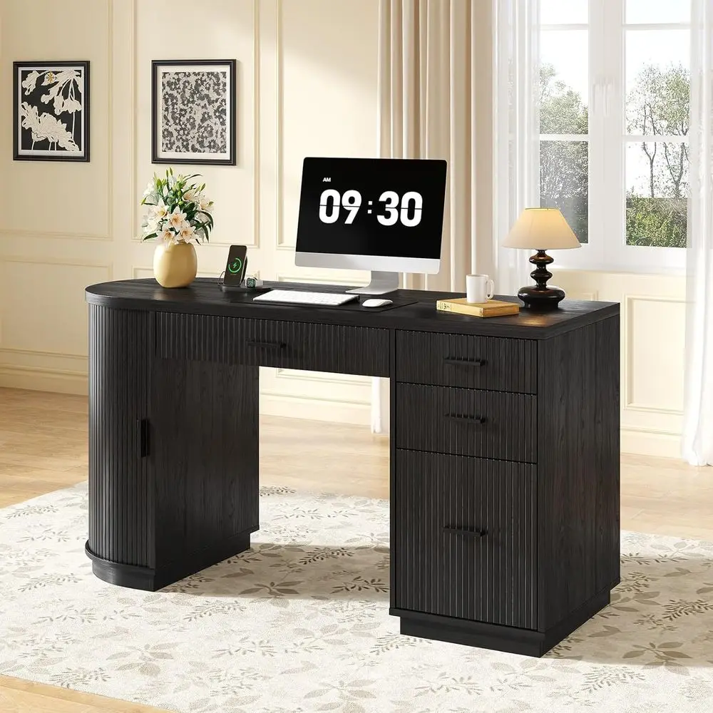 

Рабочий стол Executive 58, Г-образный стол с местом для хранения, зарядная станция для домашнего офиса, учебы, письма — черный