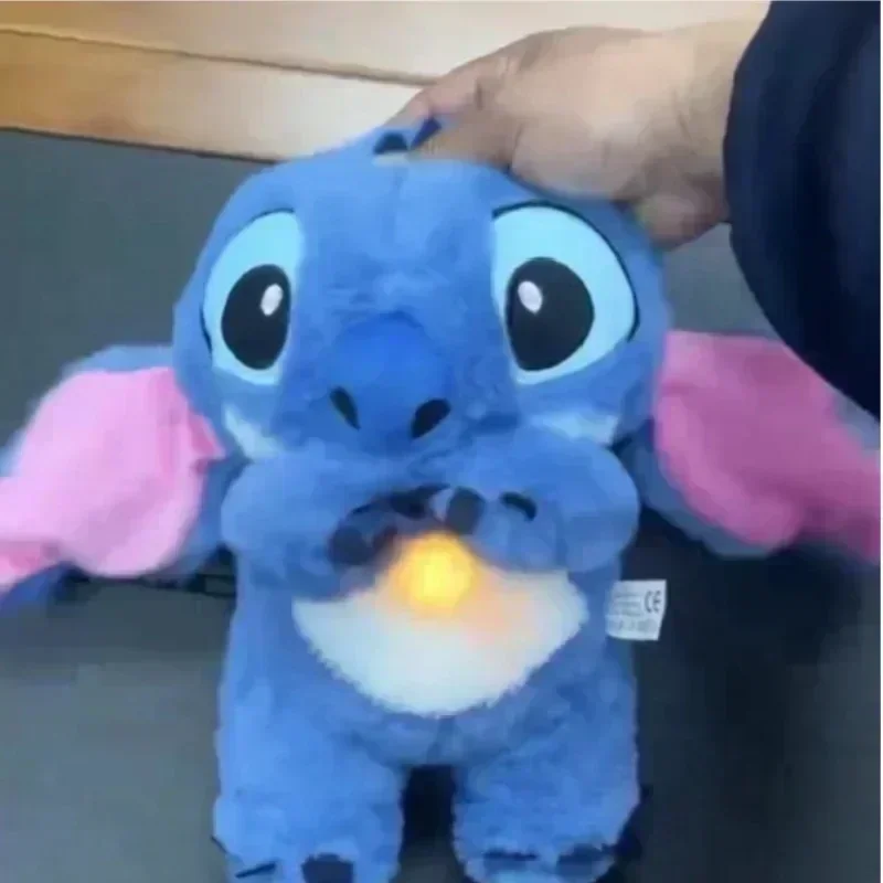 Disney 2024 nuevo Stitch bebé oso respirable de peluche calmante música Kawaii compañero para dormir sonido y luz juguete de peluche regalo para niños