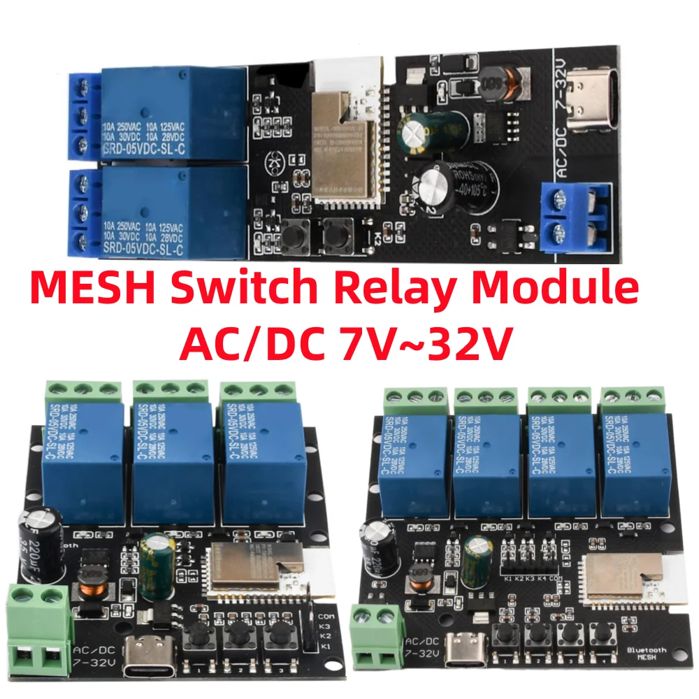 AC/DC 7V~32V 1/2/3/4 Channel Wireless WIFI Relay Module Development Board MESH Bluetooth Smart Switch APP Remote Control Timer