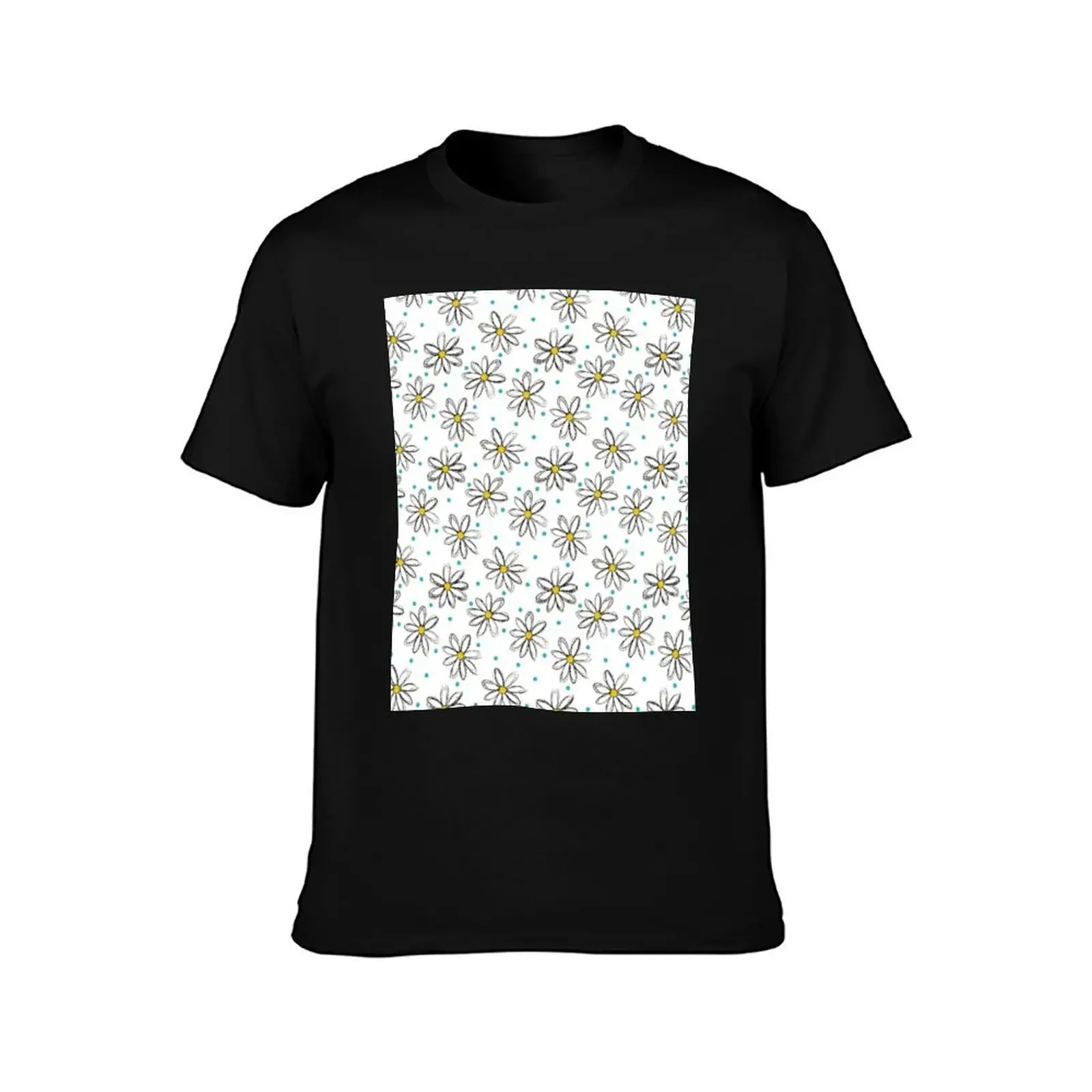 Daisies with Blue Dots Pattern on White T-Shirt gifts for boyfriend new edition oversized graphic tee men workout shirt