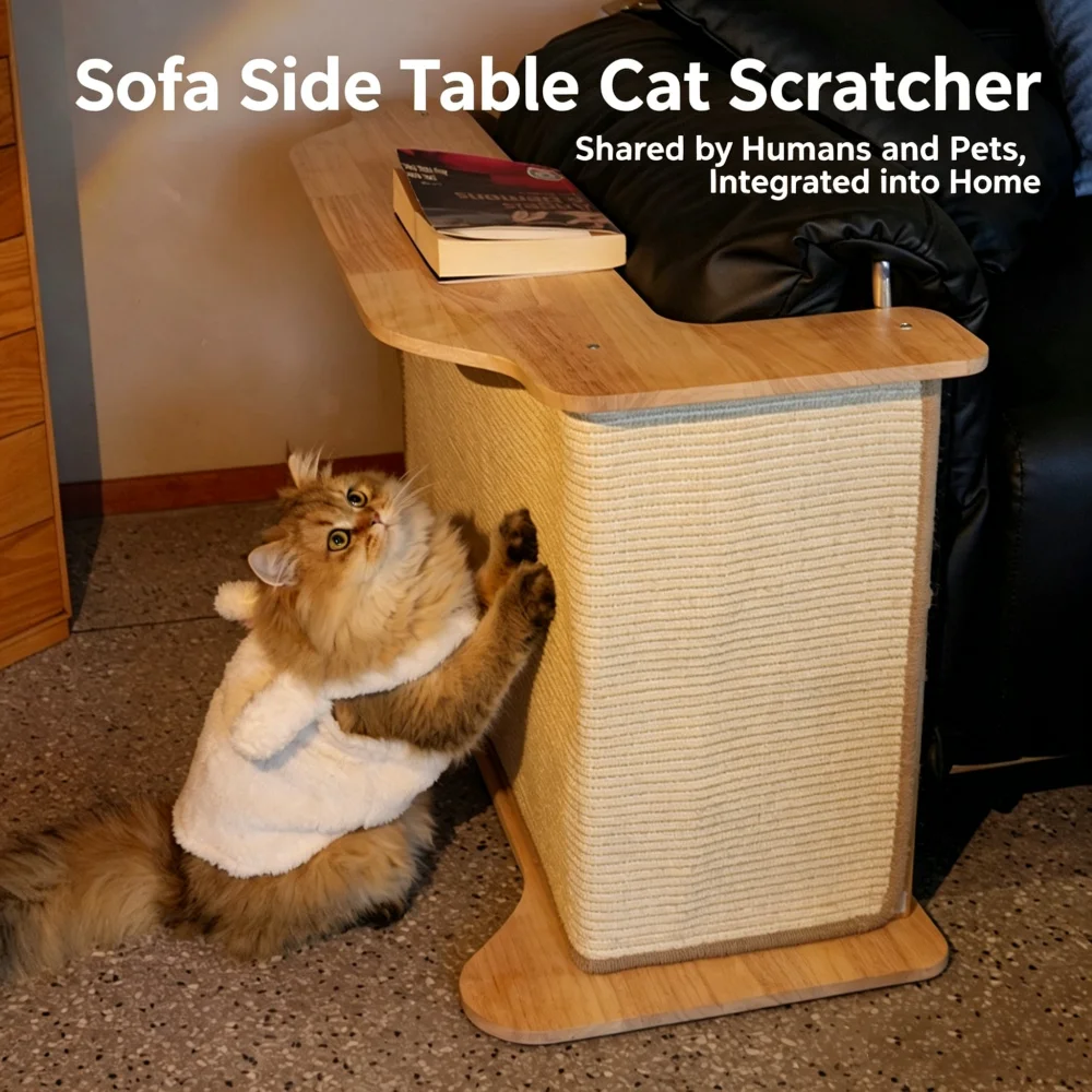 Modern Sisal Sofa Side Cat Tree 2 Levels Strong Durable Anti-Slip Easy Assembly Safe Cat Scratching Protection
