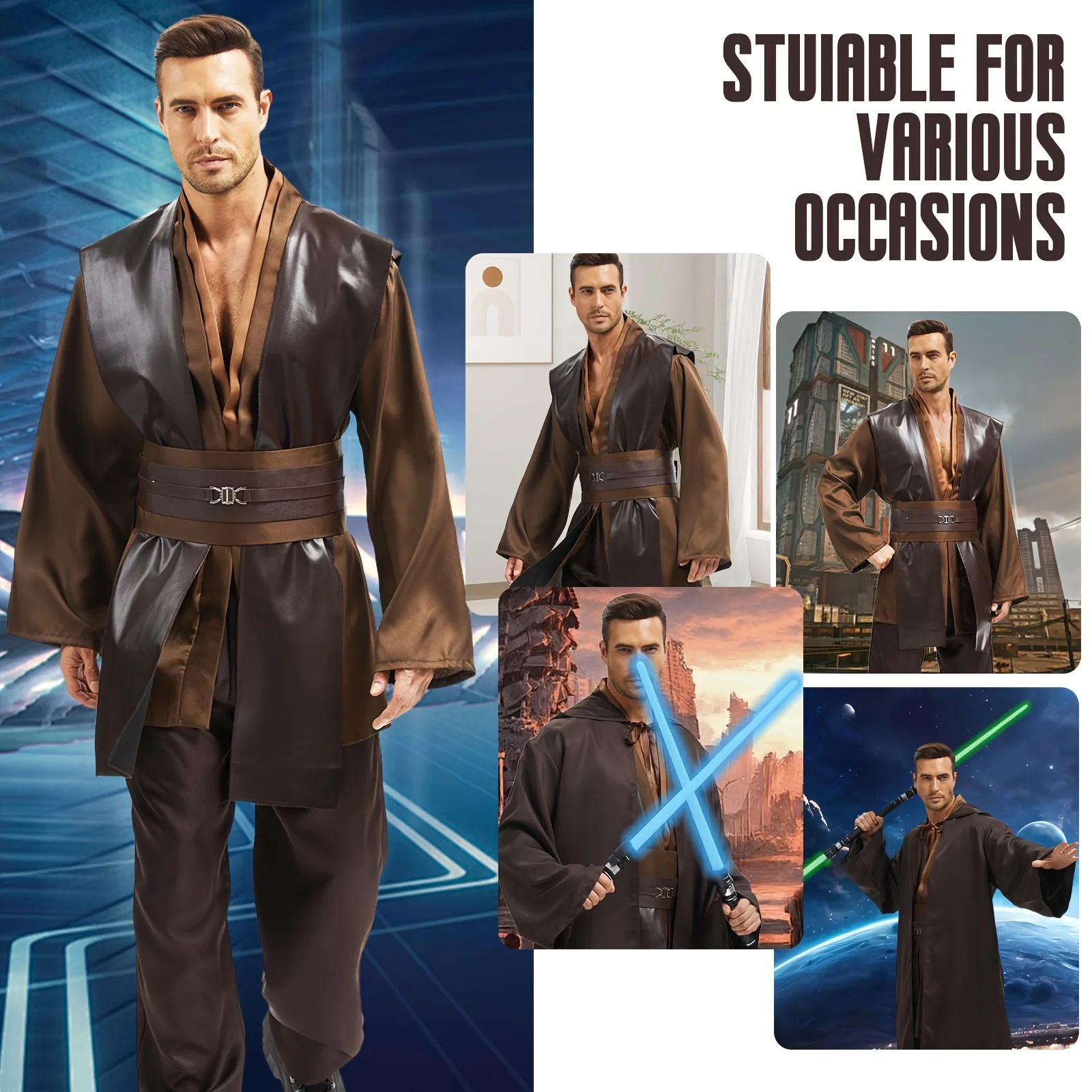 

Halloween Party Cosplay Costume Men's Adult Tunic Hooded Robe Outfit Knight Jedi Costume Set Fancy Party Halloween Party Packs