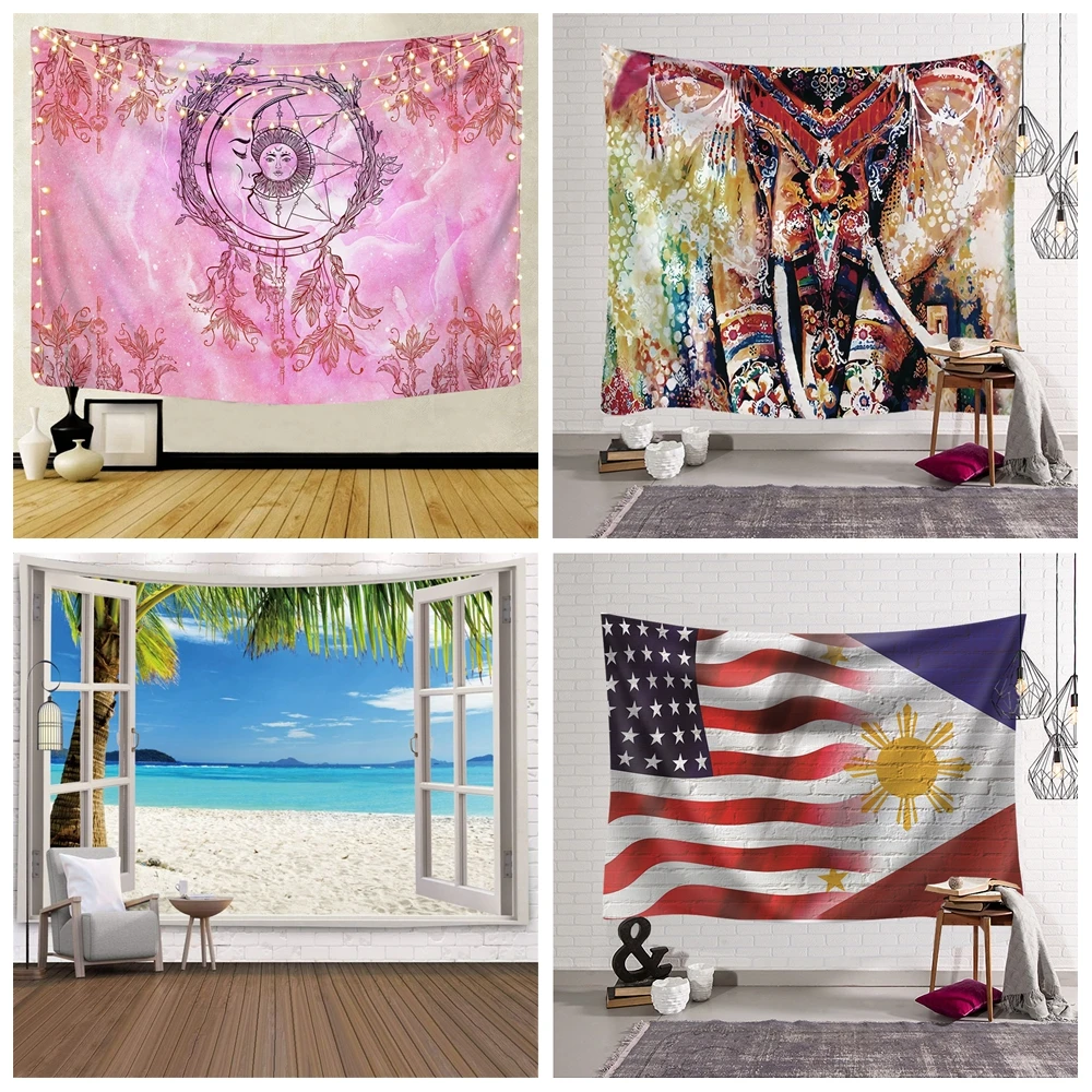 Clearance Sale Tapestry Wall Hanging Abstract Elephant Mandala Flag Collection Hippie Wall Decor Tapestry Wall Backdrop