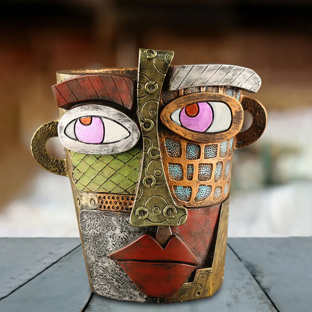 Resin Abstract Beauty Face Flower Pot Funny Face Flower Pot Colorful Face Abstract Planter for Indoor and Outdoor Plants