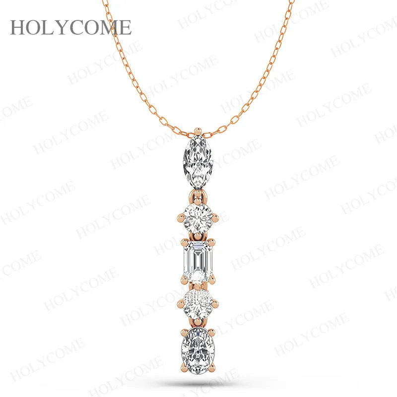 925 Sterling Silber Multi-Form Moissanit Anhänger Halskette Oval Rund Smaragdschliff Dünne Kette für Damen Modeschmuck – Detail 7
