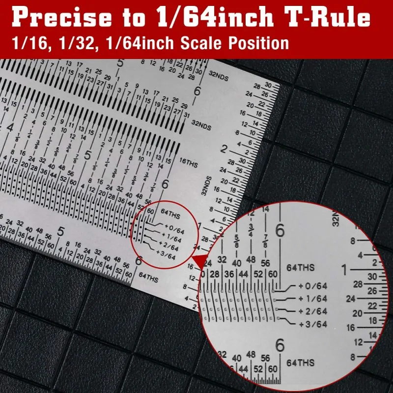 Allsome T-RULE Precision Marking 3/6/12 Inch Stainless Steel Woodworking Marking Scribing Line Carpenter Square Measuring Tool