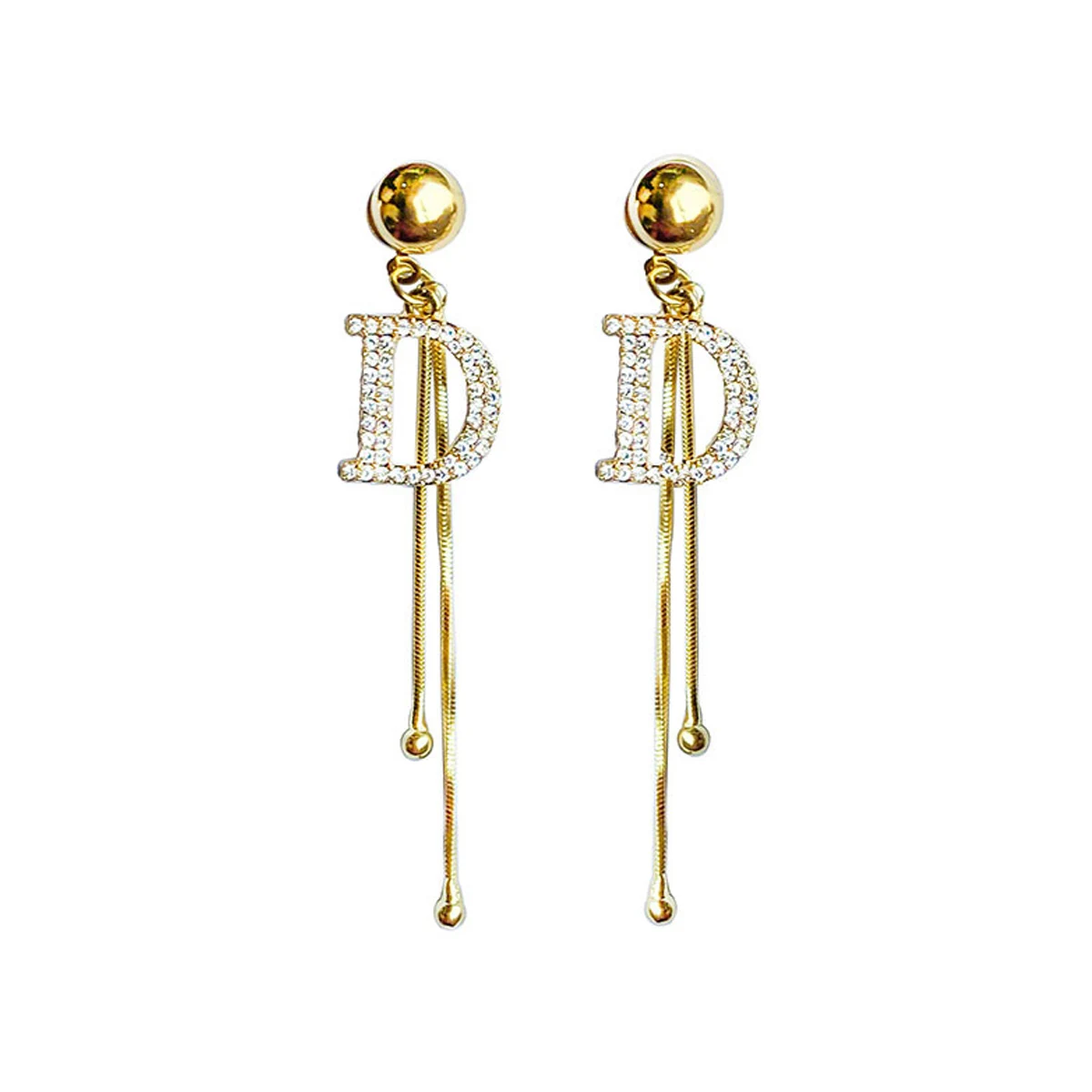 Temperament Full D Letter Long Earrings Gold Color Fashion Tassel Earrings Mesh  Female Earrings image 4