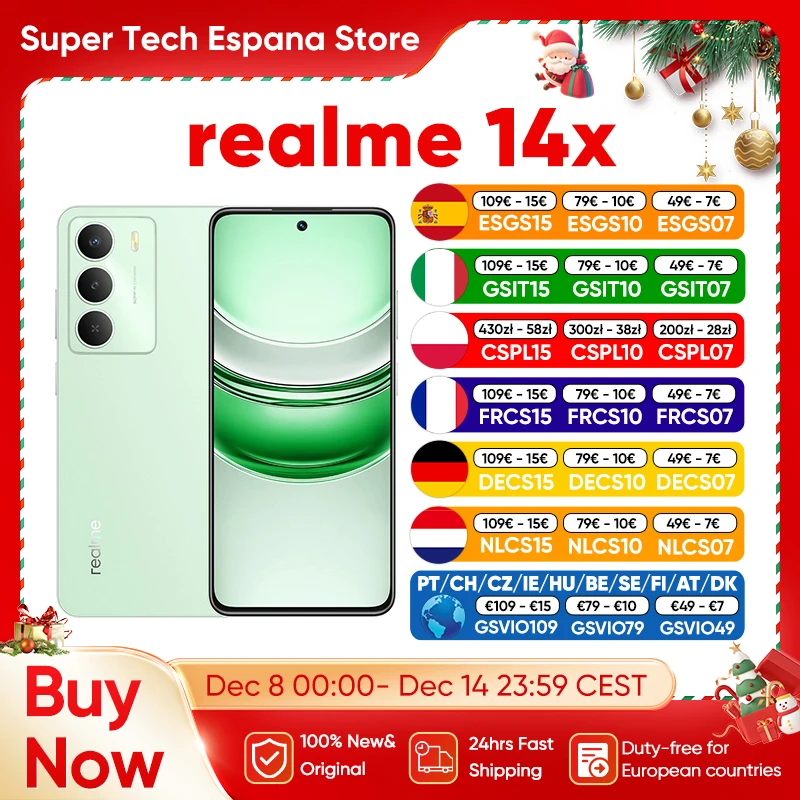 Version mondiale realme 14X 5G Smartphone Dimensity 6300 5G Chipset 50MP AI Camera 120Hz Eye Comfort Display 5000mAh Battery IP64