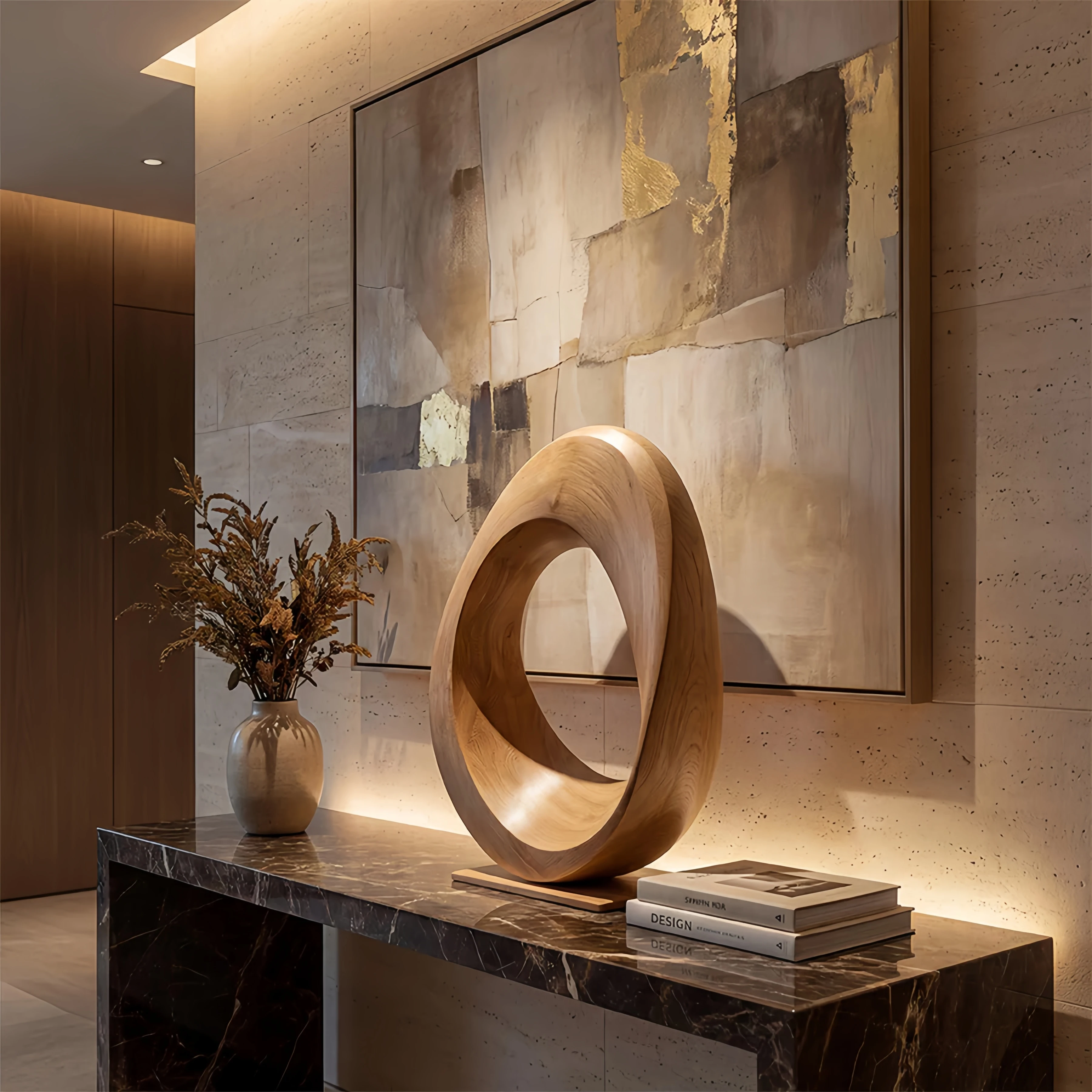 Minimalist Handmade Wooden Engraved Sculpture For Living Room Entryway Interior Decoration & Modern Art Gift