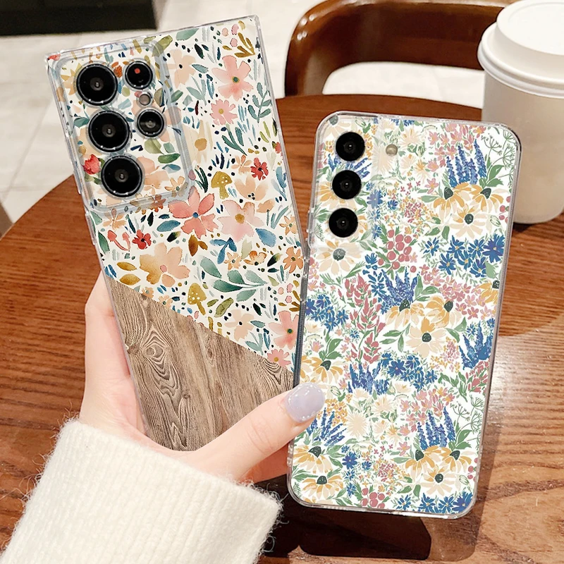 Retro Flower Pattern Phone Case For Samsung Galaxy A57 A37 A27 A17 A56 a16 A36 A55 A54 S25 FE S26 S24 S23 S22 Ultra Soft Cover