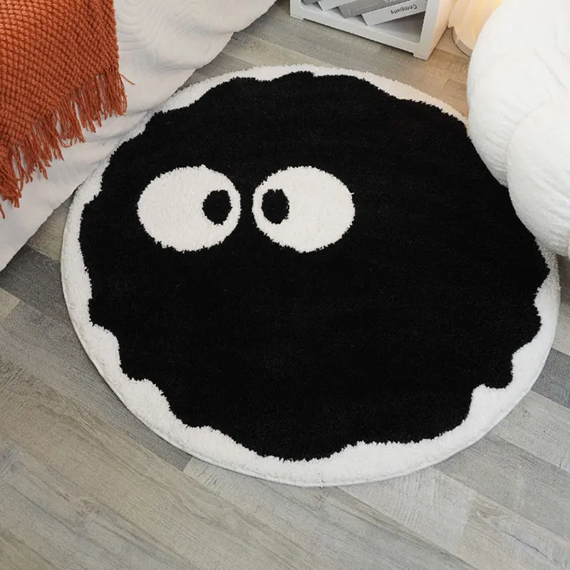 Tapis de dessin animé noir en peluche, doux, shaggy, rond, salon, antidérapant, table basse, chaise de jeu, polymères, décoration d\'intérieur