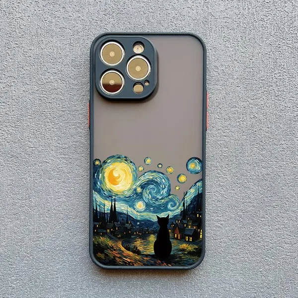 Künstlerische schwarze Katze Sternennacht Handyhülle für iPhone 17 15 14 13 12 11 Pro Max 12 16 Mini XS X XR 14 15 Plus stoßfeste Schalen – Detail 5