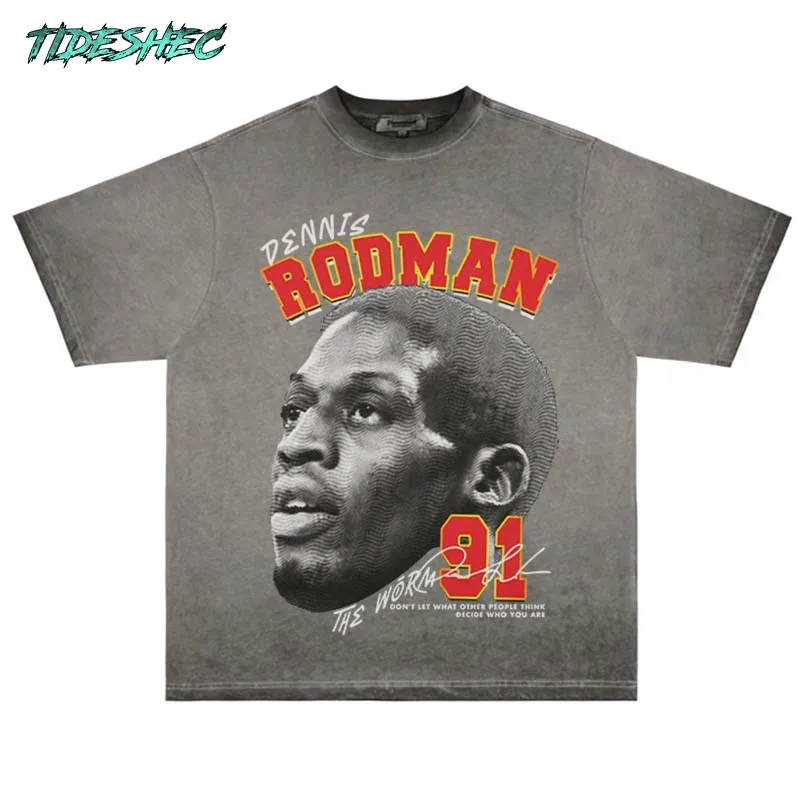 Men Oversized Gradient T-Shirt Streetwear Harajuku Portrait Graphic Printed Tshirt Hip Hop Cotton Loose Short Sleeve Top Tee