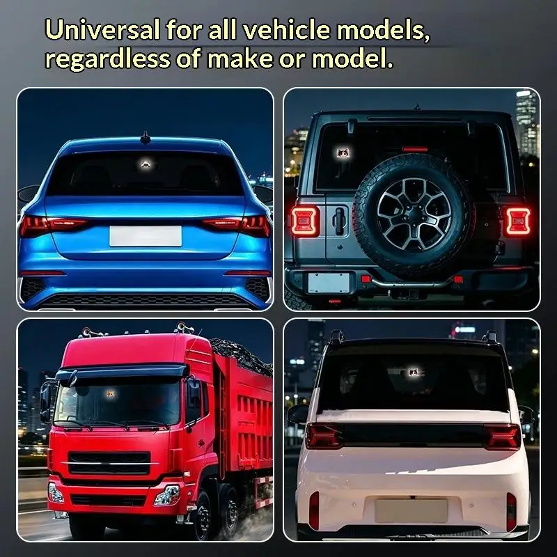 Solar Powered Cute Cat Car Warning Light 3D Dynamic Light Sensor Car Window Light Damage-Free Suction Cup Auto Charging