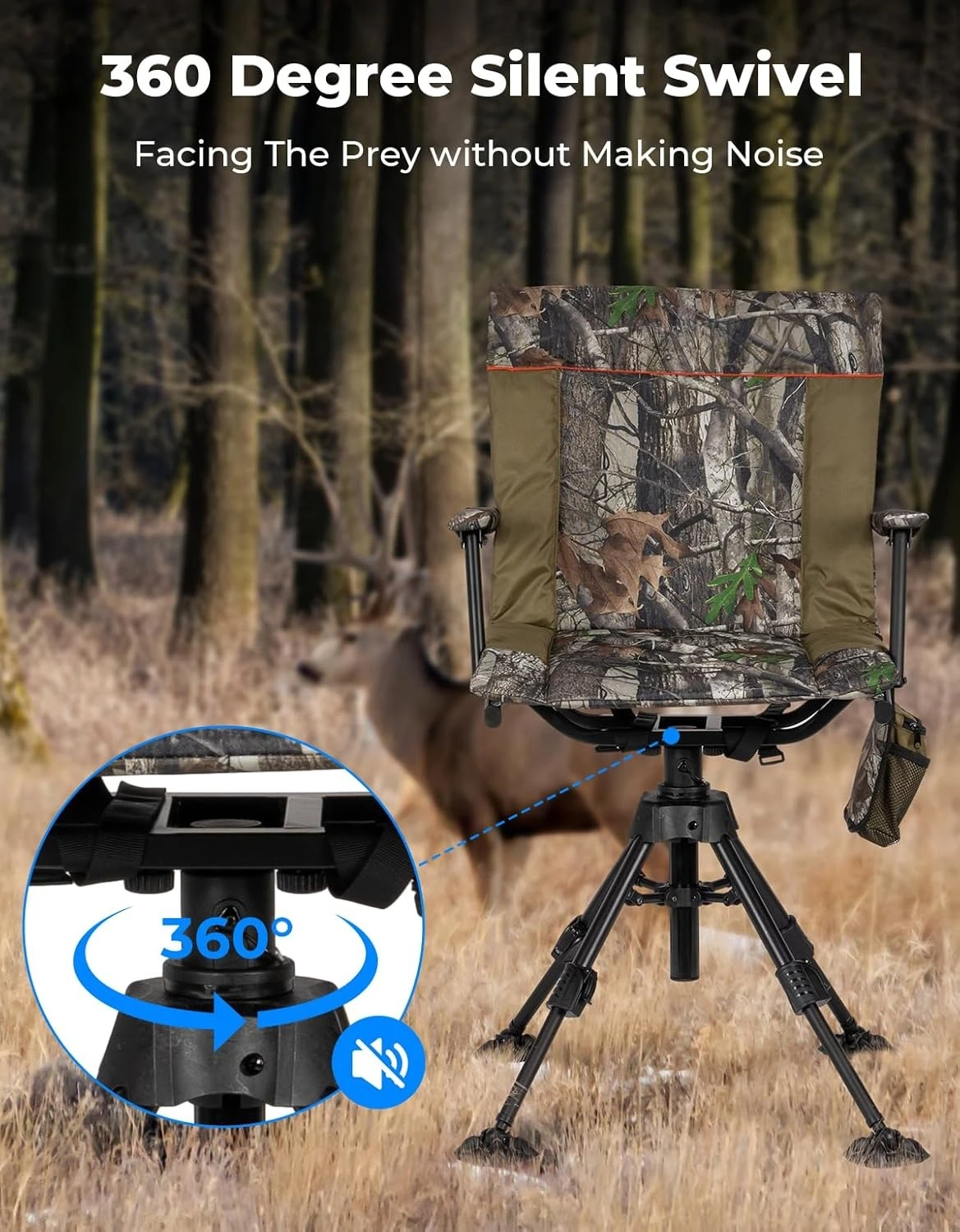 ZZZ كرسي صيد أعمى ساخن 360 درجة دوار صامت مع بطارية 20000 مللي أمبير في الساعة، كرسي أرضي ثابت قابل للطي محمول