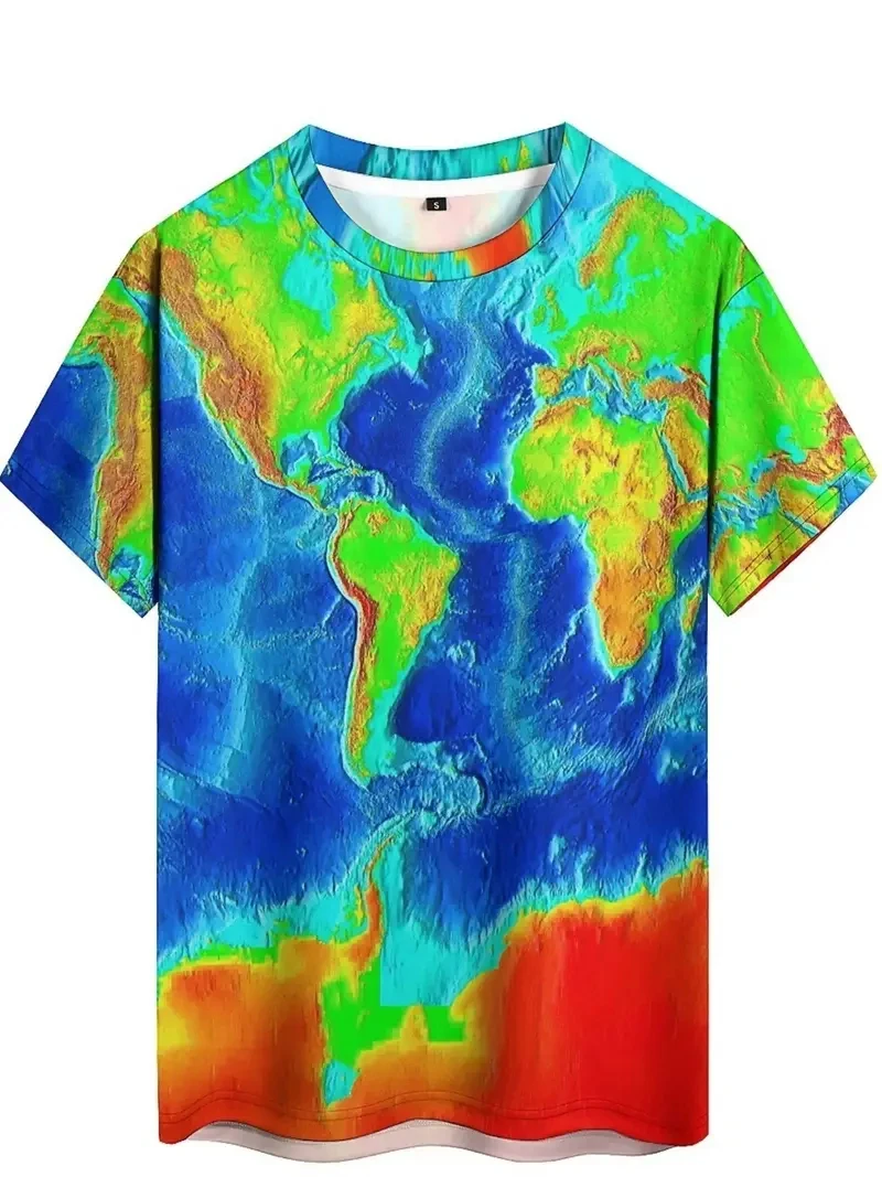 3D Printed World Map T Shirt For Men Women New Harajuku Tees Summer Street Loose T-Shirts Short Sleeves Round Neck Kids Tops