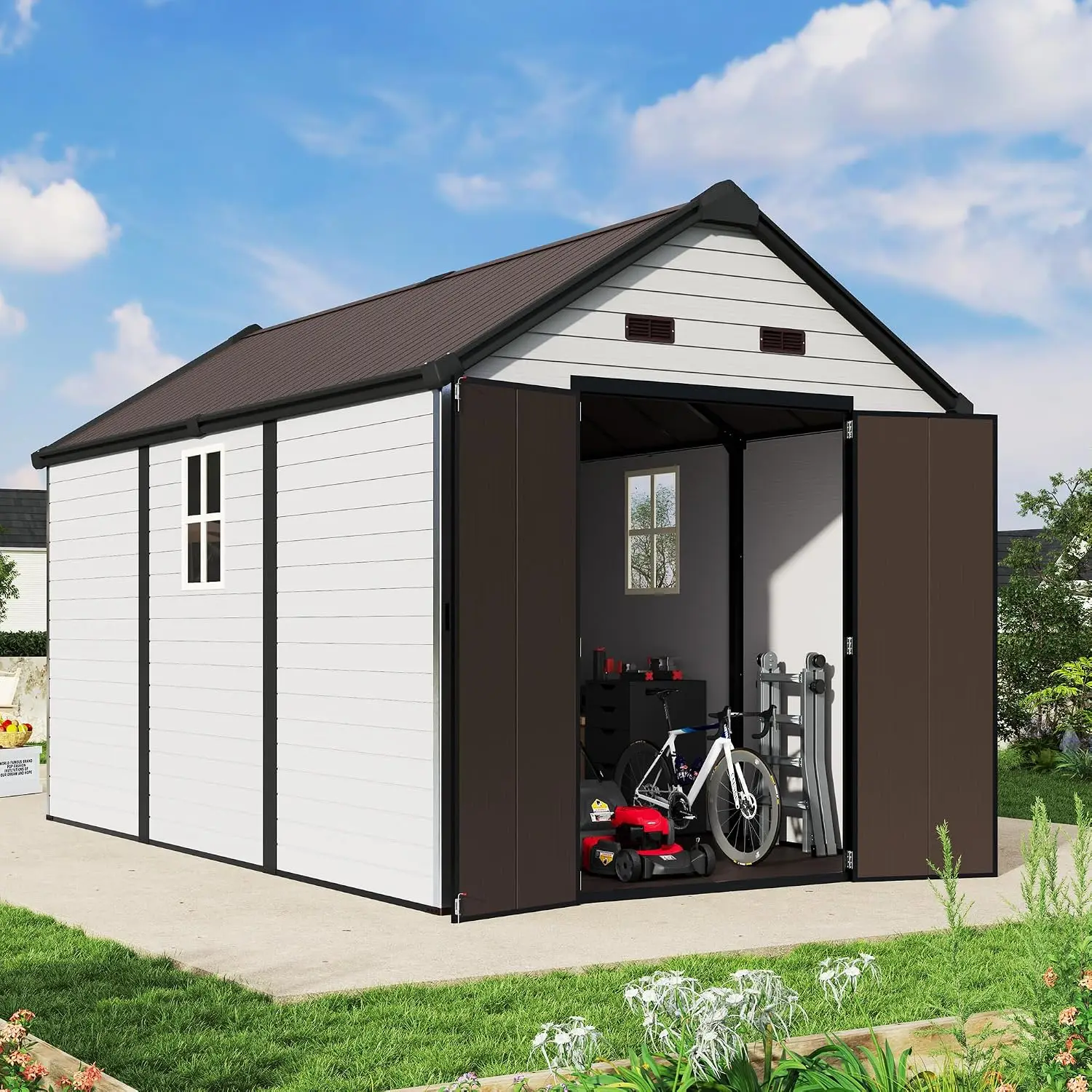 Gable Roof Resin Storage Shed with Floor 8x13.5x7.5 FT, Customized