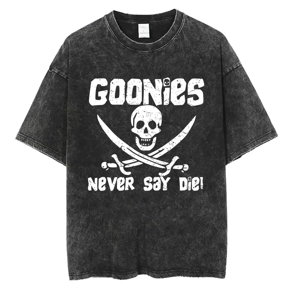 غسلها خمر مضحك فيلم The Goonies Never Say يموت الجرافيك تي شيرت الهيكل العظمي تي شيرت مطبوع الرجال النساء الهيب هوب المتضخم التي شيرت