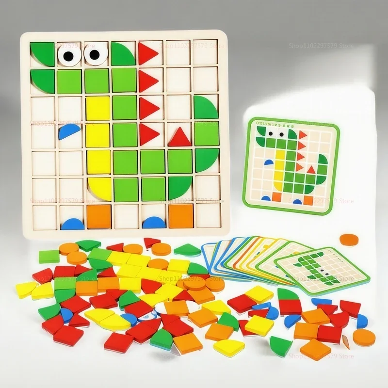 เกมโมเสกไม้สีสันรูปทรงใหม่ ของเล่นเสริมพัฒนาการเด็กเล็ก ตัวต่อจิ๊กซอว์ บล็อกรูปแบบ สำหรับเป็นของขวัญเด็กวัยหัดเดิน