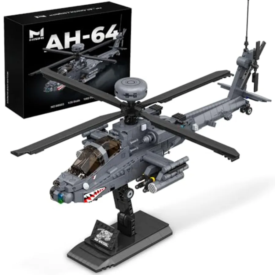 

Military display model: 1:35 scale AH-64 Apache Longbow attack helicopter building blocks set ABS plastic gray-green camouflage
