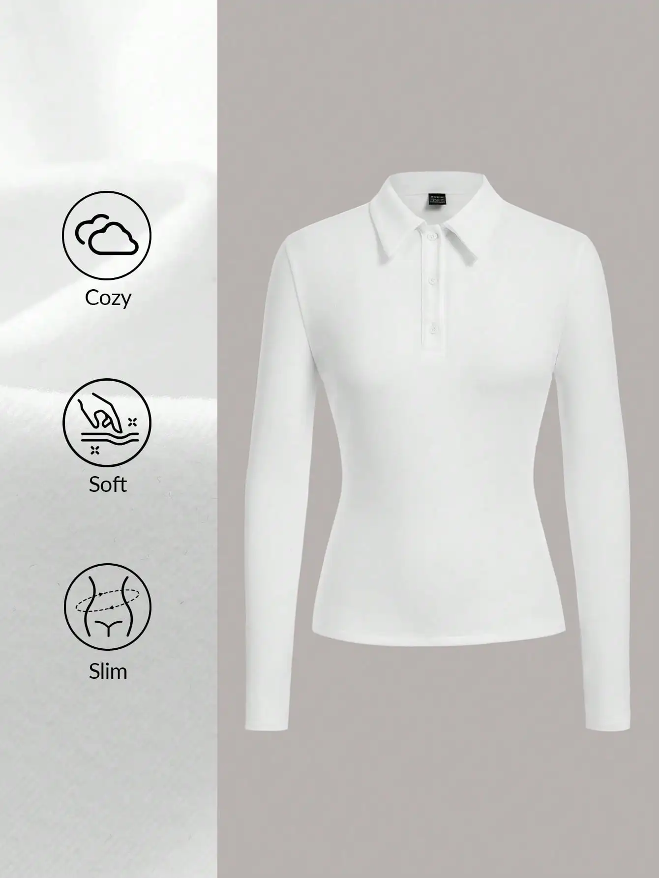 

Women's Slim Fit Long Sleeve Polo Shirt, Soft Cozy Knit, Casual Office Wear