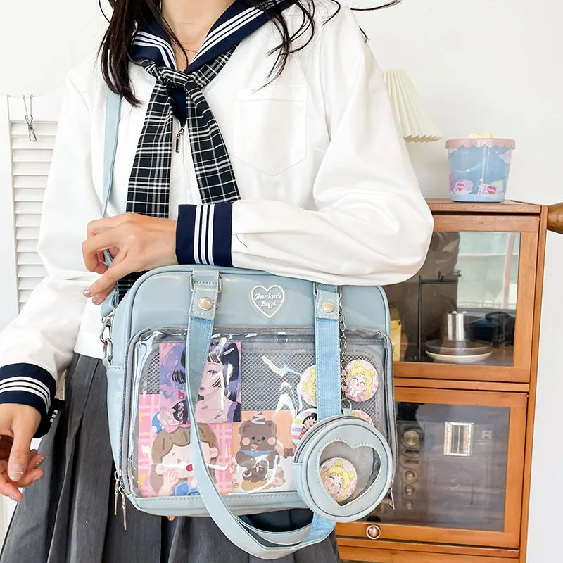 Sac en cuir PU pour femmes, Style japonais Kawaii, sac uniforme JK, sac à bandoulière Transparent pour filles, sacs d'école pour étudiantes, itabag Bolso