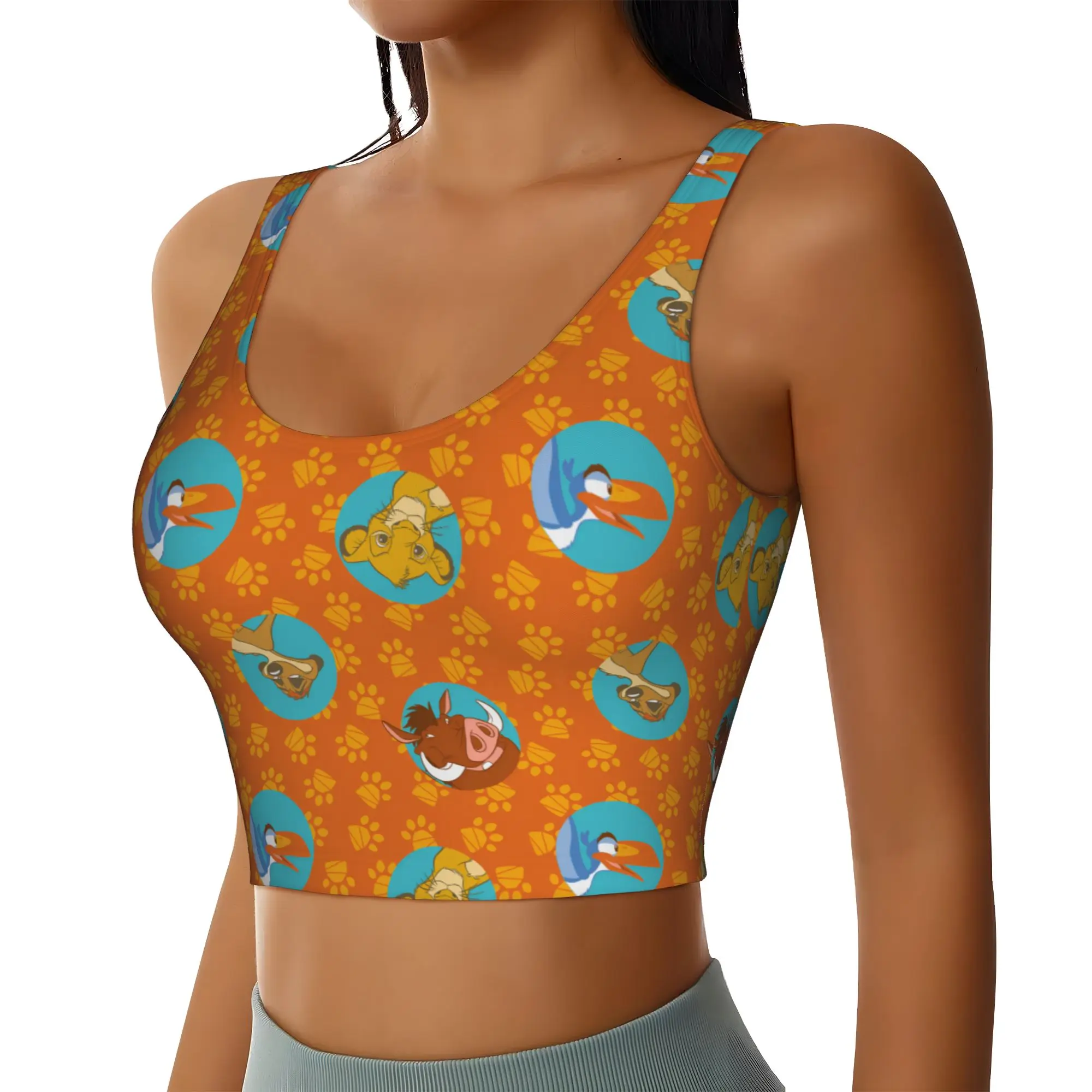 Custom Liones Anime Kinges High Impact Sports Bras for Women Hakuna Matata Simba Seamless Workout Running Crop Tank Tops