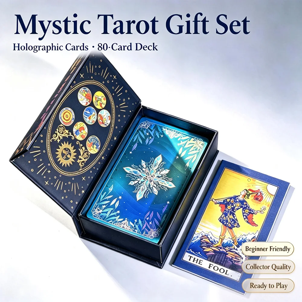 PET Holographic Gold Foil Tarot Cards, with a magnetic gift box premium zodiac-themed tarot card set, perfect for divination