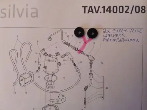 2 Pack of Steam Valve Tap washers gaskets for Rancilio Silvia part no. 36302002