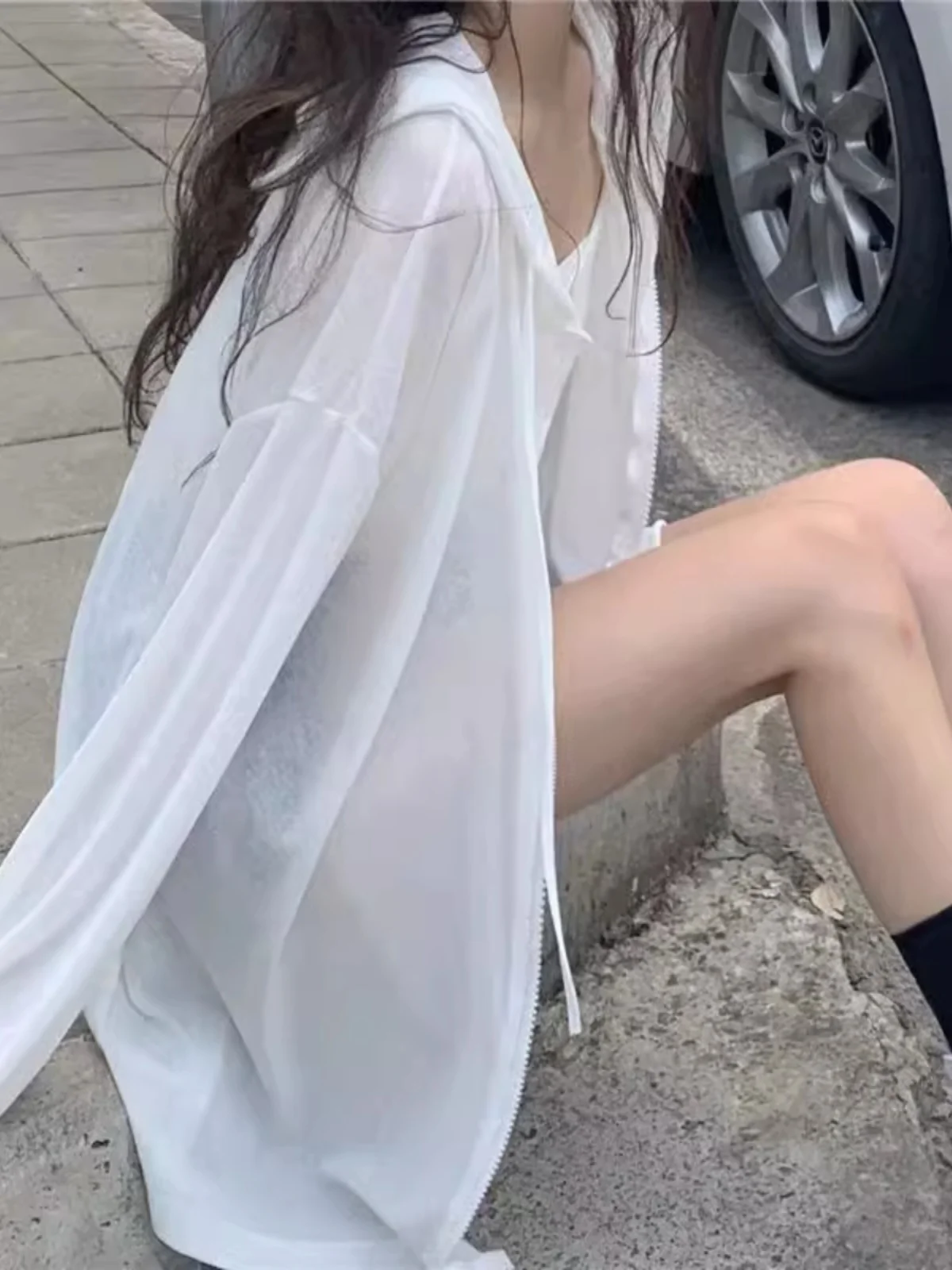 

Summer 2024 New Style Thin Sun Protection Outerwear Cardigan Pure Color Hooded Air Conditioning Shirt Women's Fashion Outerwear