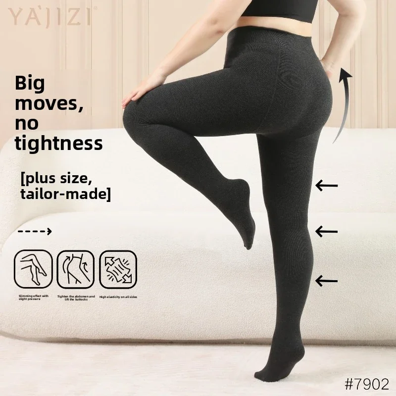 Tamanho grande velo engrossado meia-calça para mulheres cintura alta hip elevador legging térmica outono inverno moldar meia-calça fina