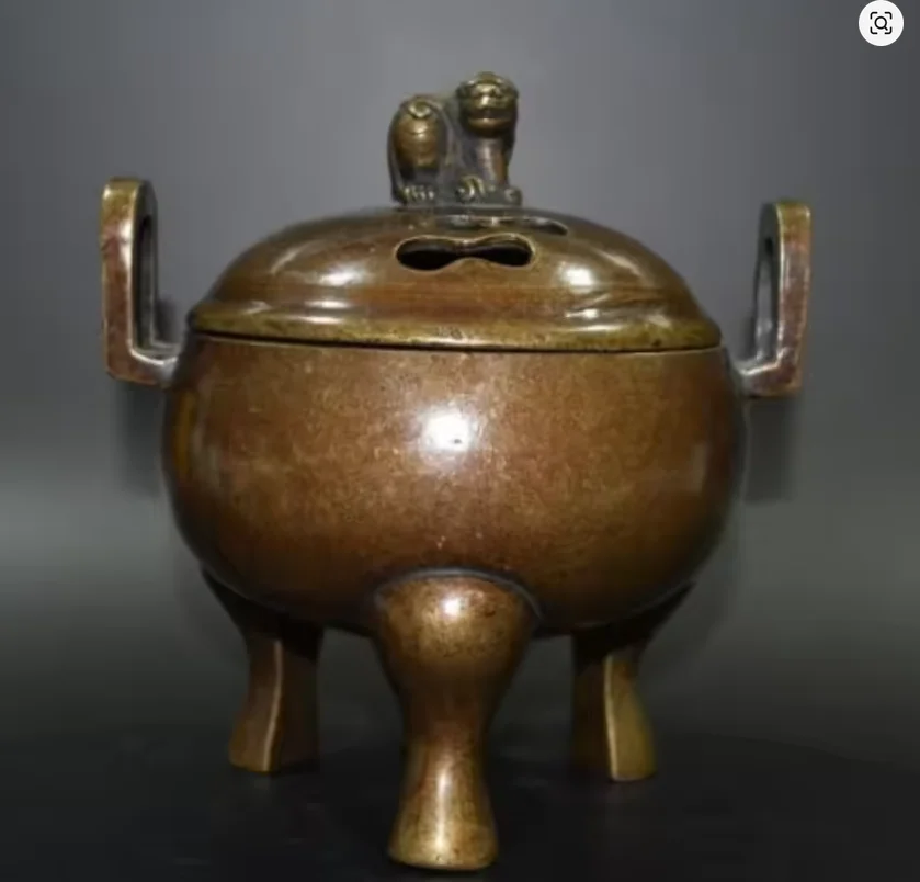 Copper Alloy Double-eared Three-legged Incense Burner Ornament