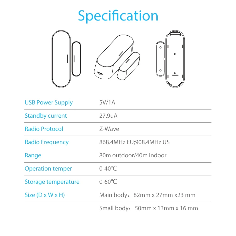 NEO Coolcam Z Wave Plus Tür- und Fenstersensor mit Temperatur- und Feuchtigkeitsmessung, 700er Serie, Z Wave, USB-Aufladung, batteriebetrieben, 868,4 MHz – Detail 12