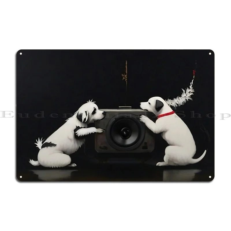 Banksy Dog With Speaker Metal Plaque Printed Club Cinema Wall Plaque Garage Tin Sign Poster