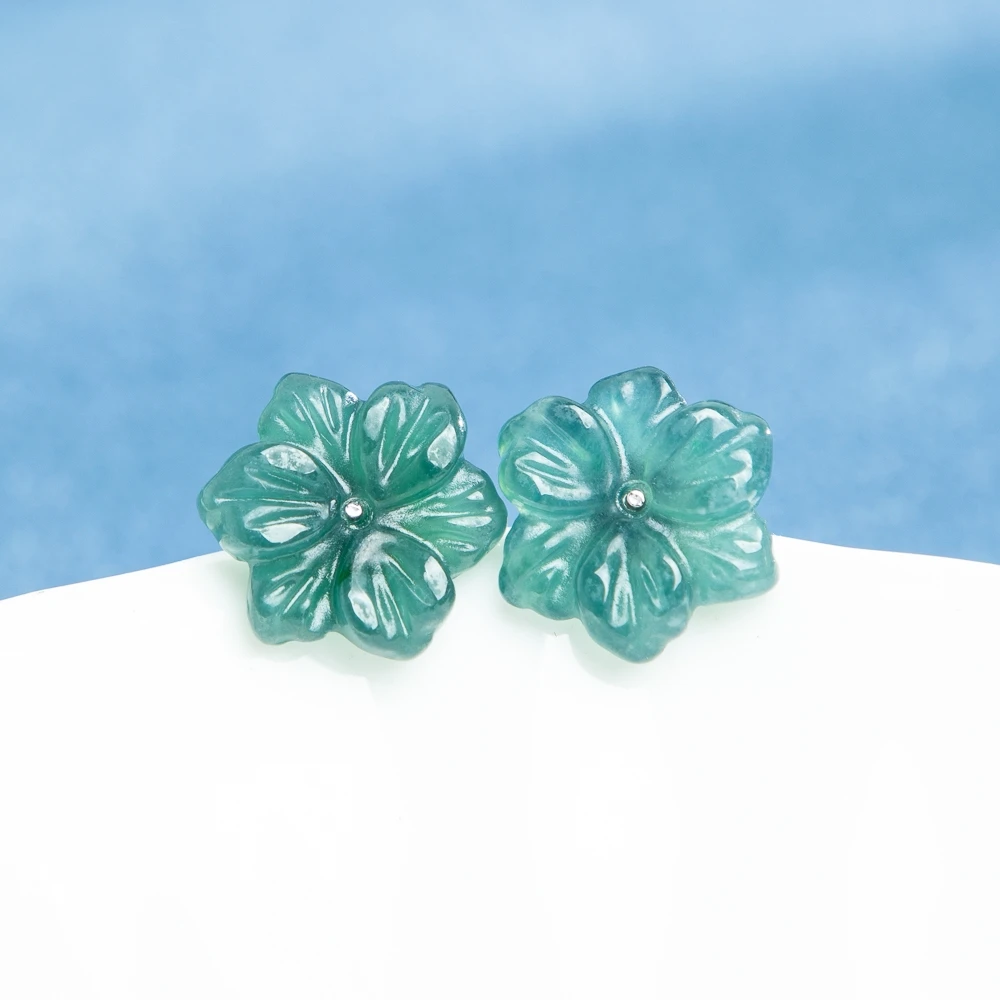 

TIMESWIND Blue Natural A-type Magnolia Flower Petal Three-d Women S925 Silver Earrings with Certificate