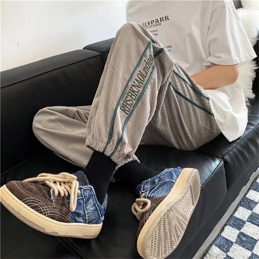 Corduroy Casual Mens Pants 2022 Korea Style Elastic Waist Winter Pencil Pants Man Overalls Jogging Pants Men Trousers