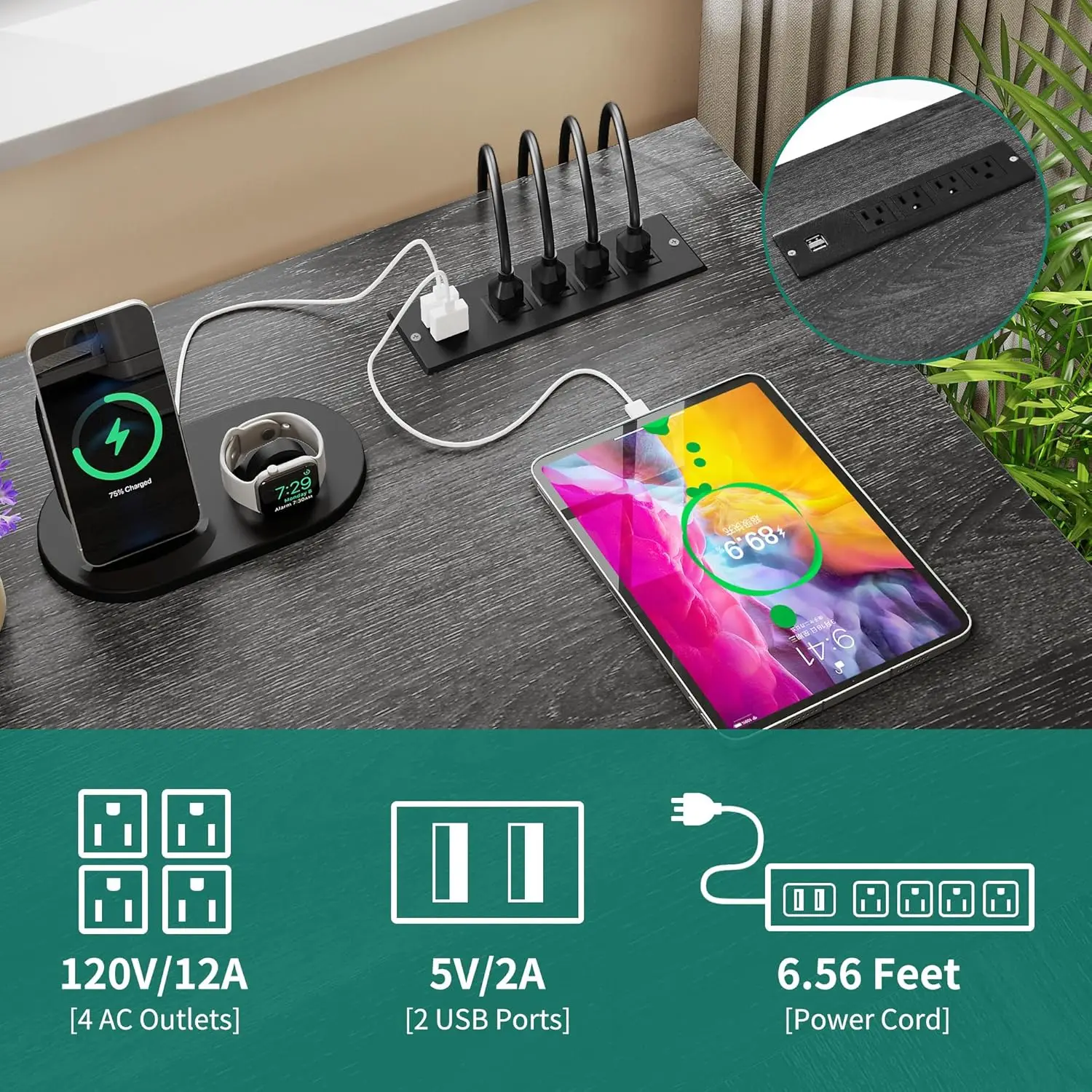 ปลั๊กไฟ, โต๊ะคอมพิวเตอร์เข้ามุม 60 นิ้วพร้อมลิ้นชักแฟ้ม, โต๊ะโฮมออฟฟิศพร้อมขาตั้งจอภาพและชั้นวางของ