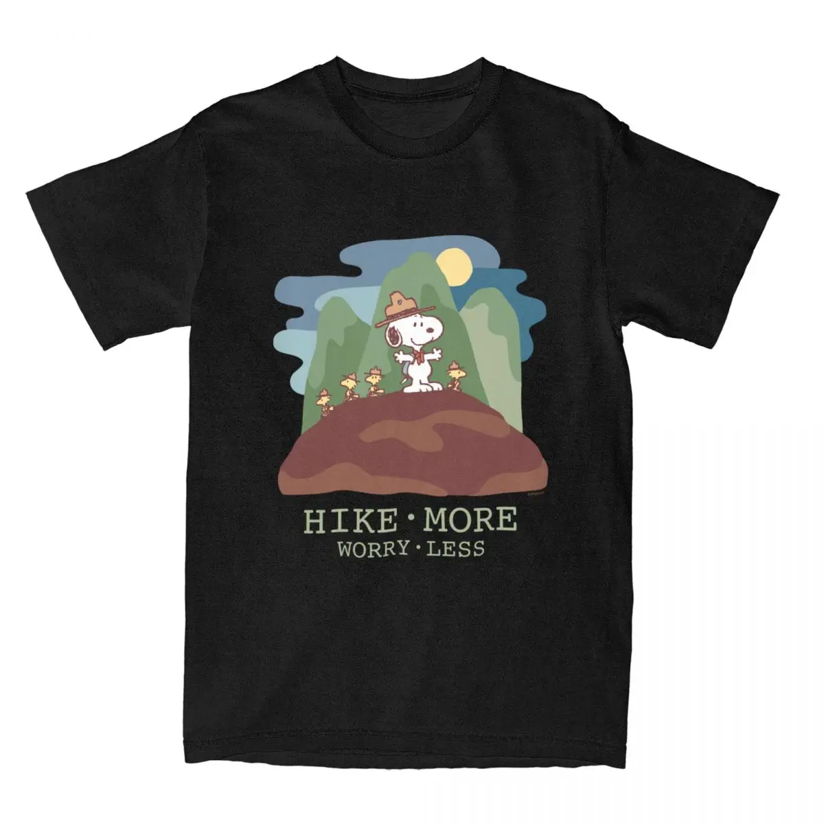 

Cartoon Peanuts Snoopy Woodstock Hiking Merch Shirt for Men Women Fun Comic Cool Pure Cotton Printed Cloth