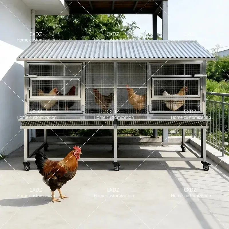 304 Stainless Steel Chicken Cage Large Outdoor Poultry Coop Rainproof Weasel Proof Shed for Household Farm Use