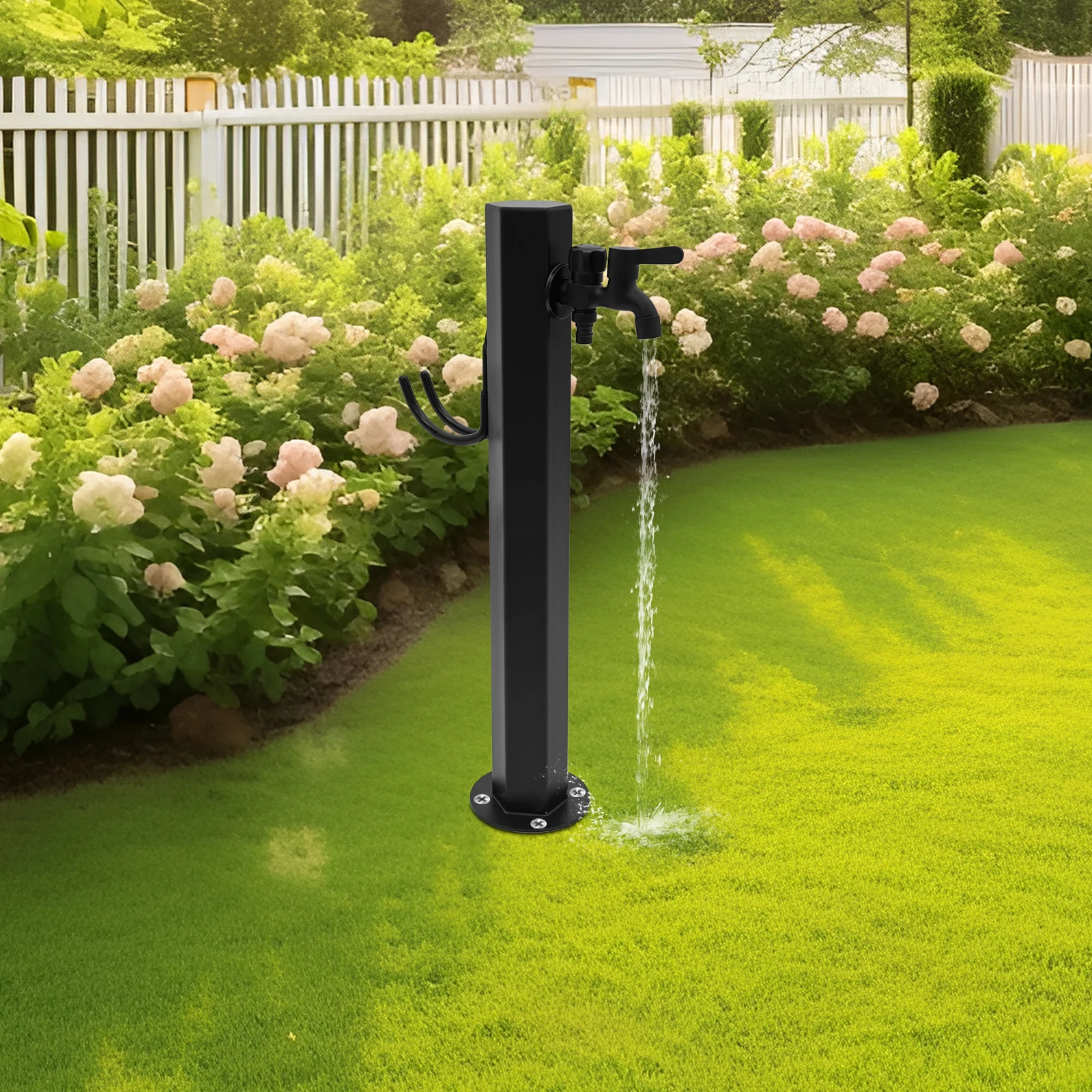 

Black Hexagonal Outdoor Column Faucet - 304 Stainless Steel 2 Outlets 2 Switches Side/Bottom Inlet DN15 Garden Faucet