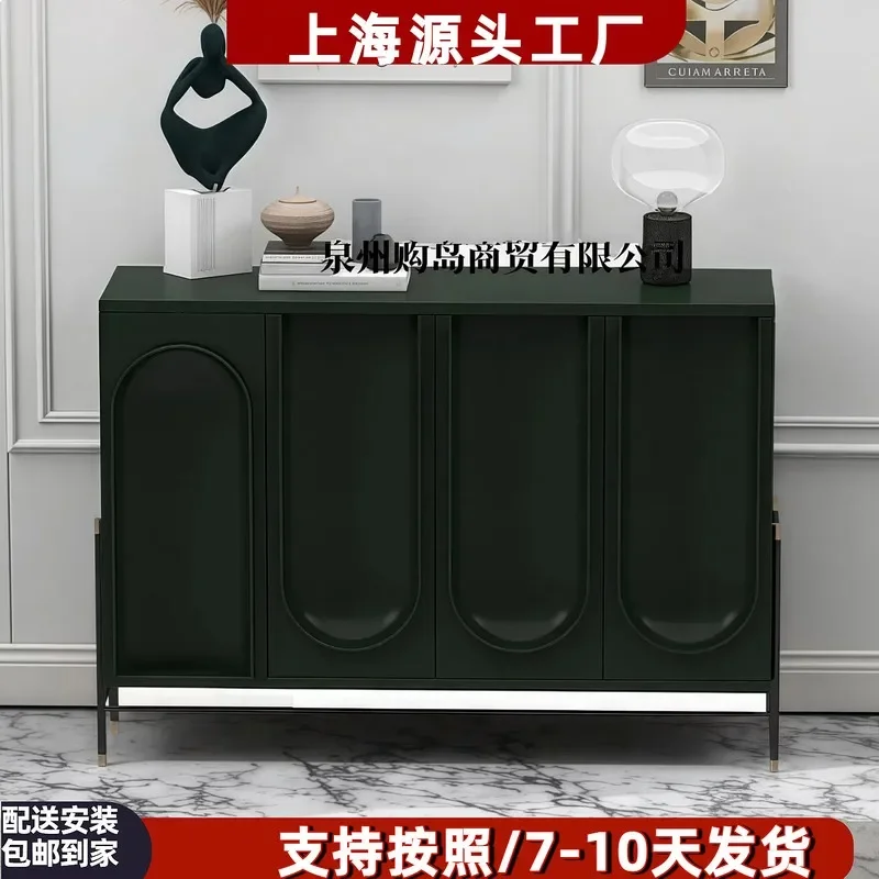 Dark Green Painted Sideboard Solid Wood Entryway Storage Cabinet Simple Arch Tea Bar Cabinet Home Package
