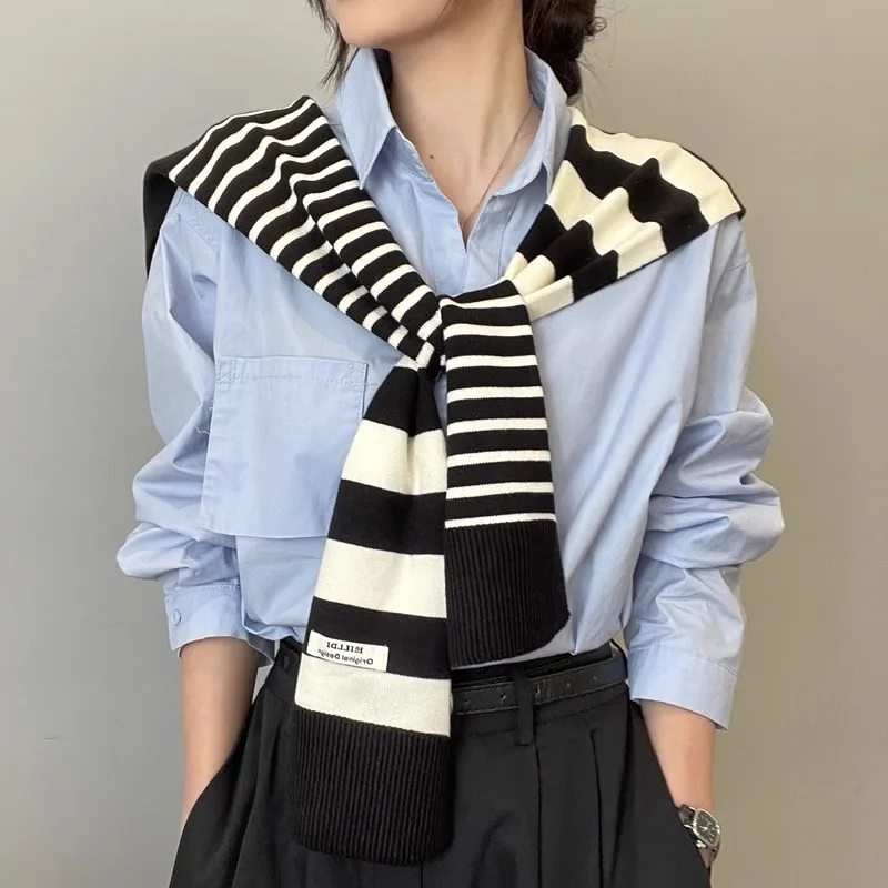 The Four Seasons Knitted Preppy Striped intersect Shawl High-Grade Summer Office Air-Conditioned Room Neck And Shoulder Scarf