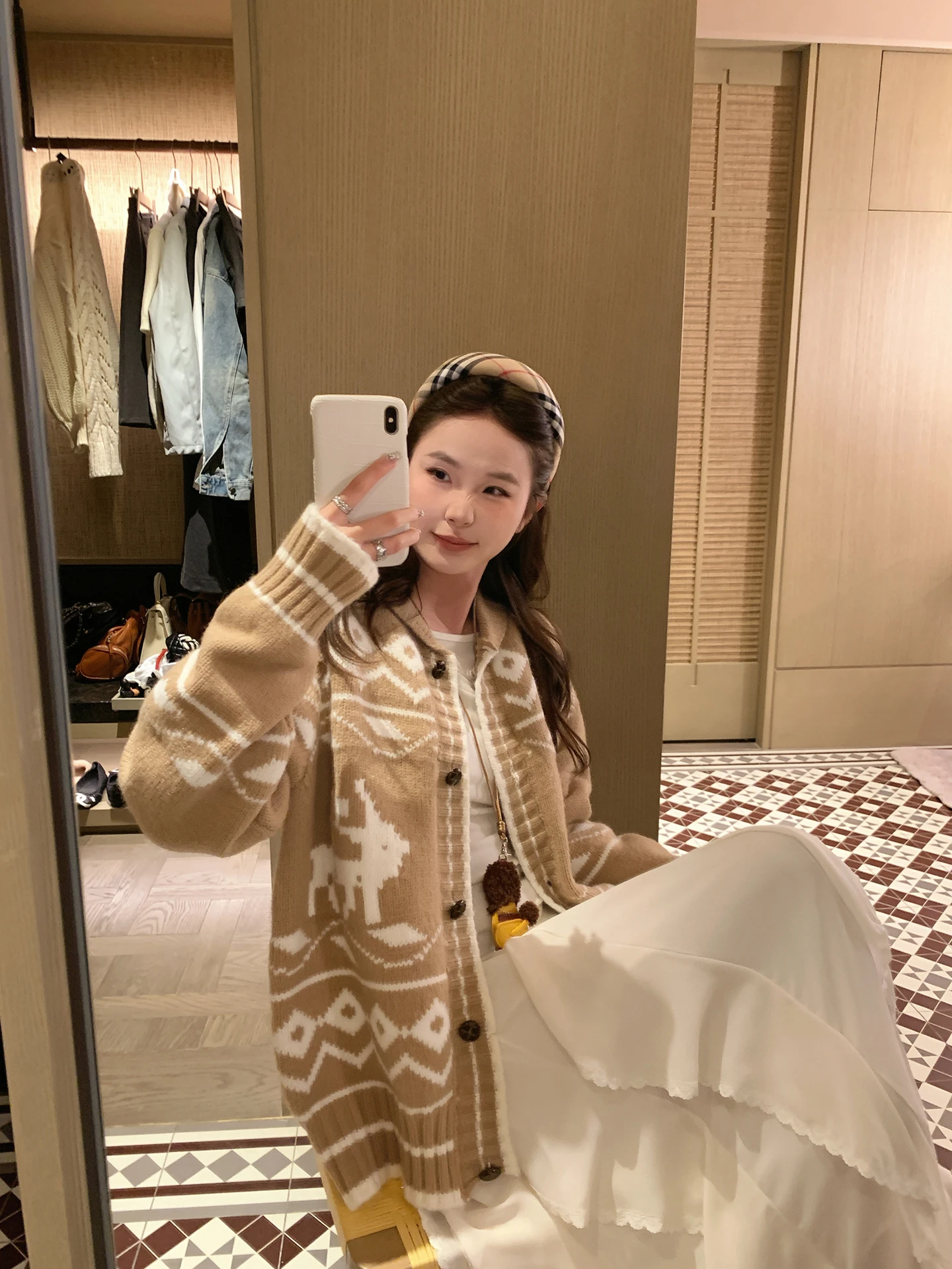 

Lazy Sle Fair Isle Knit Sweater Coat Women Spring Color Blo Knitted Cardigan Casual Loose Fit Long Sve Youth Faion