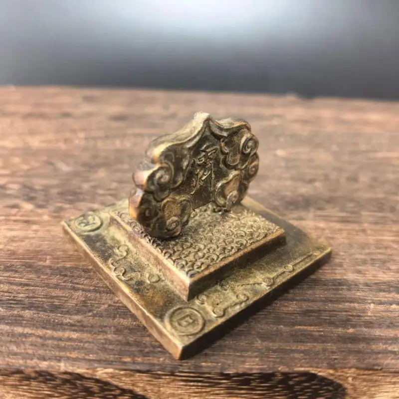 Vintage Brass Chinese Seal Stamp Taoist Beidou Constellation Engraved Wax Seal Stamp Oriental Desktop Ornament Feng Shui Decor