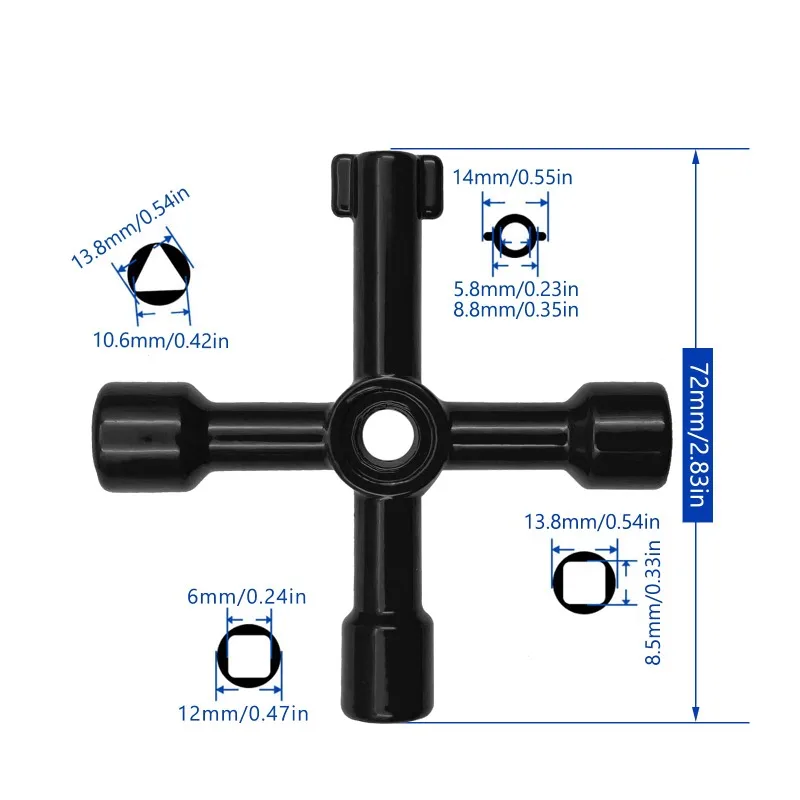 QYQRQF 4-weg multifunctionele nutsleutel 4 in 1 universele kruissleutel roestvrij staal driehoek vierkant voor watergasmeterklep